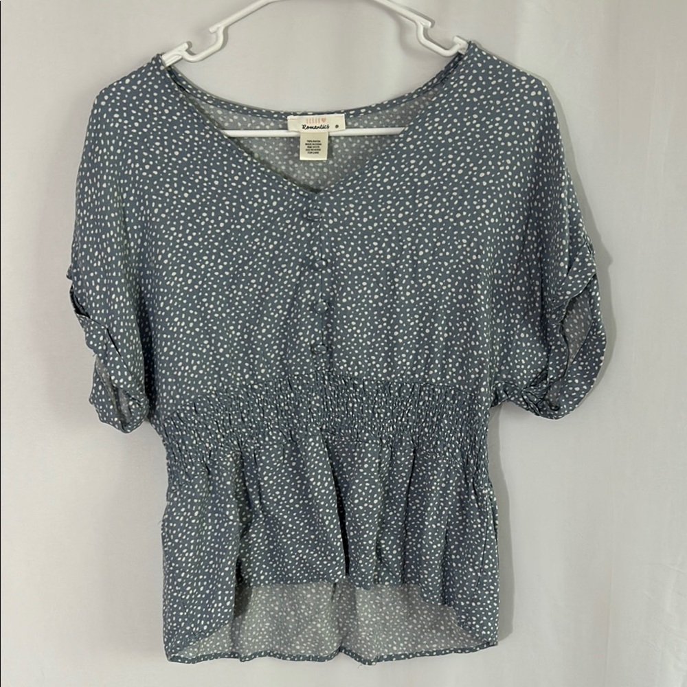 URBAN Romantics Blue Puff Sleeve Smocked Blouse